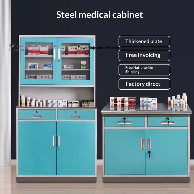 Modular Medical Pharmacy Storage Cabinet Cold Rolled Steel Glass Door Clinic Furniture With Countertop Factory Direct view 2