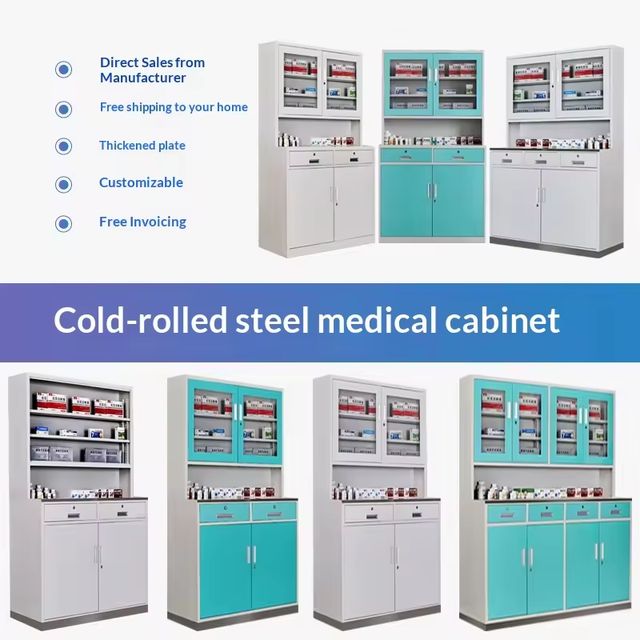 Modular Medical Pharmacy Storage Cabinet Cold Rolled Steel Glass Door Clinic Furniture With Countertop Factory Direct view 4