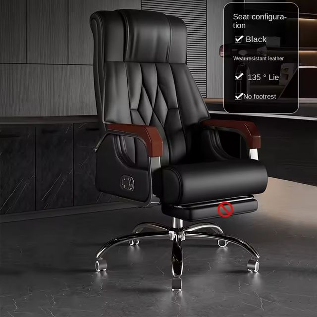 Modern Boss Executive Swivel Chair Home Office Synthetic Leather Reclining Massage Extendable Stainless Steel Base Foldable