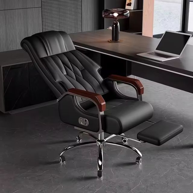 Modern Boss Executive Swivel Chair Home Office Synthetic Leather Reclining Massage Extendable Stainless Steel Base Foldable view 3