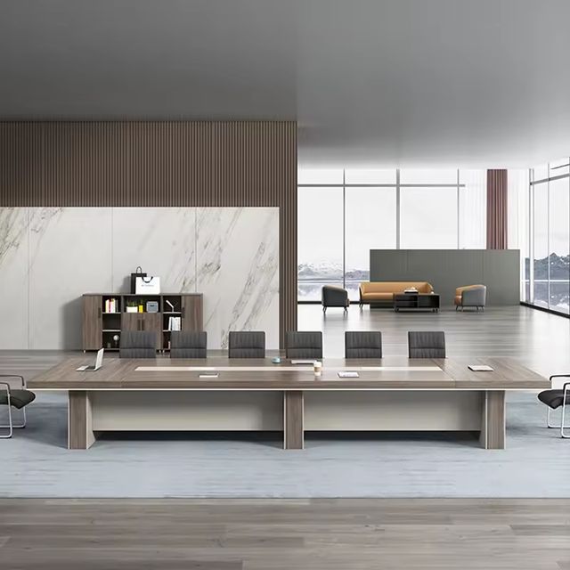 Modern Simple Minimalist MDF Conference Table Office Desk Chair Set Cable Box Durable Eco-Friendly Commercial Use Meeting Rooms