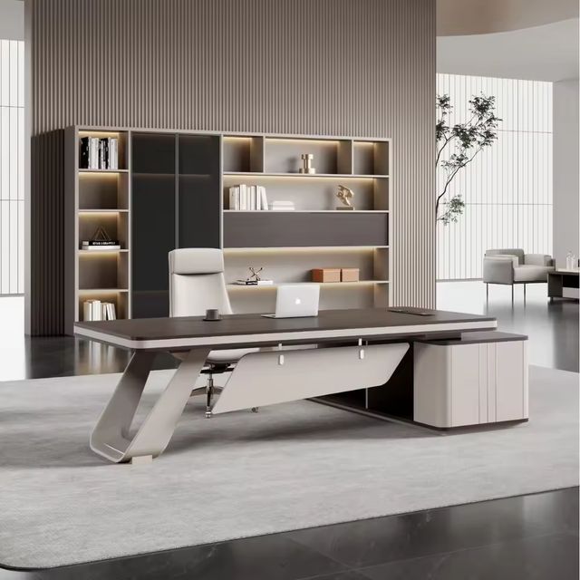 Light Luxury Modern Simple Chairman's Office Desk with Ergonomic Chair Combination Wooden Boss Desk for President and Manager