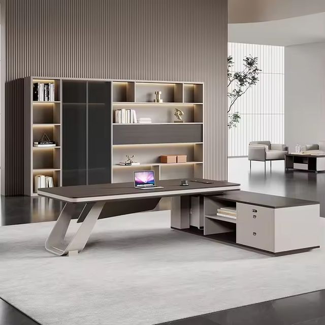 Light Luxury Modern Simple Chairman's Office Desk with Ergonomic Chair Combination Wooden Boss Desk for President and Manager view 2