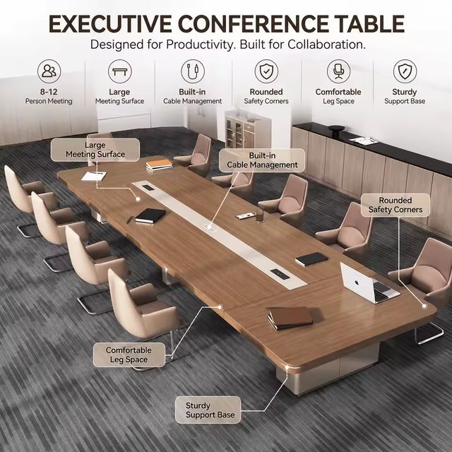 Modern Large Conference Table Set with Power Outlet USB Ports Rectangular Wood Office Meeting Desk for Boardroom Training Room view 2
