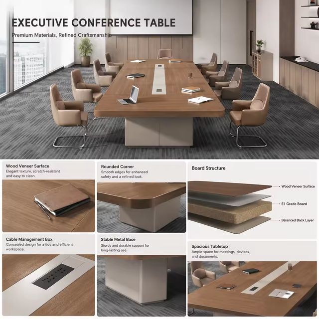 Modern Large Conference Table Set with Power Outlet USB Ports Rectangular Wood Office Meeting Desk for Boardroom Training Room view 3