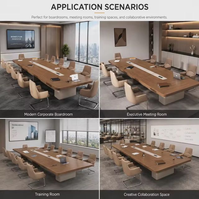 Modern Large Conference Table Set with Power Outlet USB Ports Rectangular Wood Office Meeting Desk for Boardroom Training Room view 4