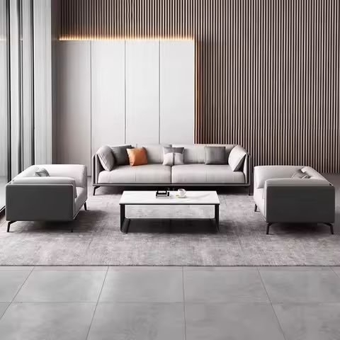 Modern Light Luxury Office Reception Area Set Modular Sectional Sofa Coffee Table Combination Sponge Stainless Steel Legs