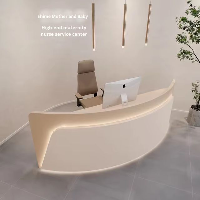 Modern Arc-Shaped Reception Desk Curved Lacquered Bar Counter for Beauty Salon Art Dance School Clothing Store-Designed for