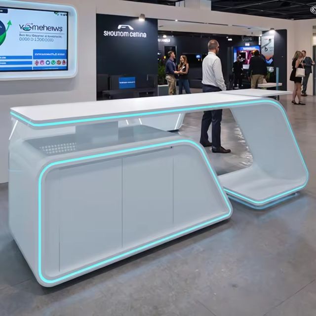 Custom-Shaped Reception Desks Smart Creative Illuminated Display Stands Lacquered Island Display Cabinets Custom Display Stand