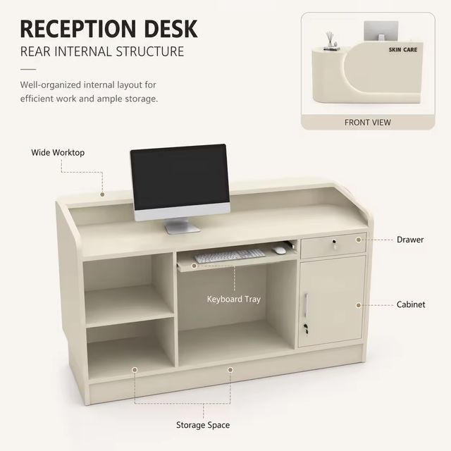Curved Reception Desk Front Desk Counter with LED Light for Medical Spa Skin Care Clinic Salon Factory Direct Custom Logo view 2