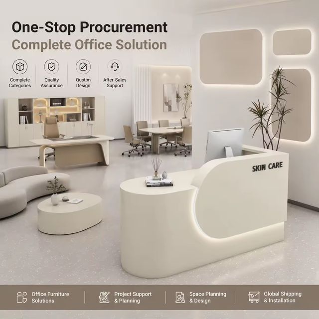 Curved Reception Desk Front Desk Counter with LED Light for Medical Spa Skin Care Clinic Salon Factory Direct Custom Logo view 4