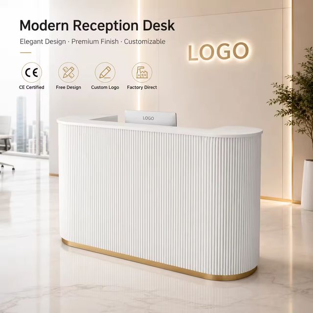 Fluted Reception Desk Front Desk Counter with Gold Base for Beauty Salon Modern Wholesale Factory Direct Custom Logo