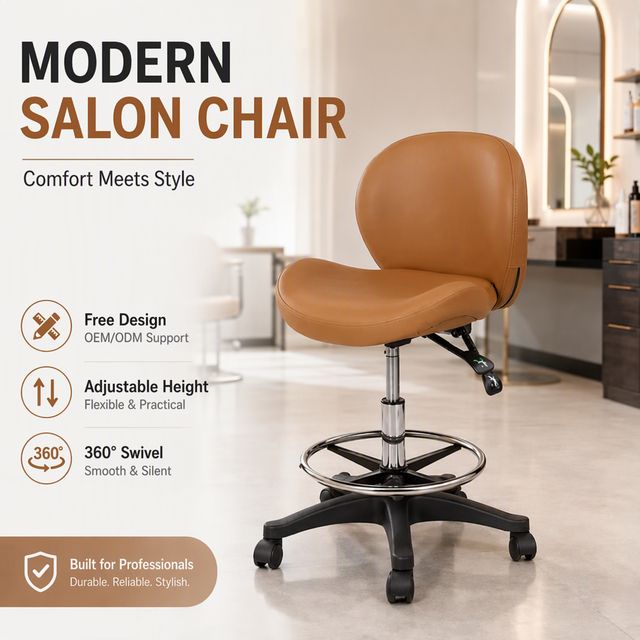 Portable Salon Chair Stylist Chair Adjustable Height 360 Degree Swivel PU Leather for Beauty Salon Barber Shop Hotel Workshop
