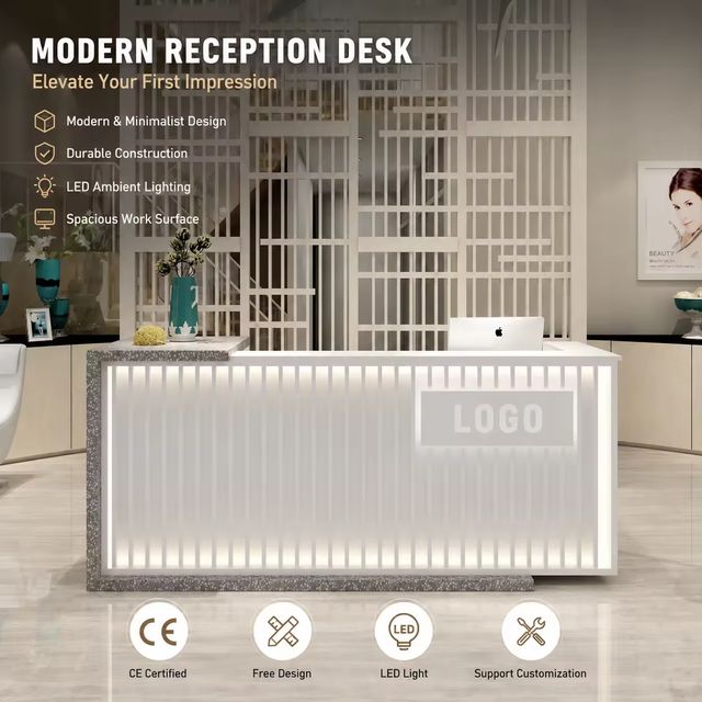Custom Luxury Modern Minimalist Reception Desk with LED Lighting Front Counter for Design Studios and Beauty Salons