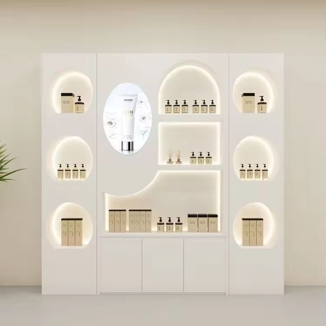 Modern Luxurious Nail Display Cabinet Shoe Bag Custom Display Stand Living Room Kitchen Panel Image Light Eco-Friendly MDF
